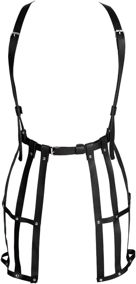 Womens Leather Body Chest Harness Lingerie Full Caged Garter Belts Set Strap Hollow