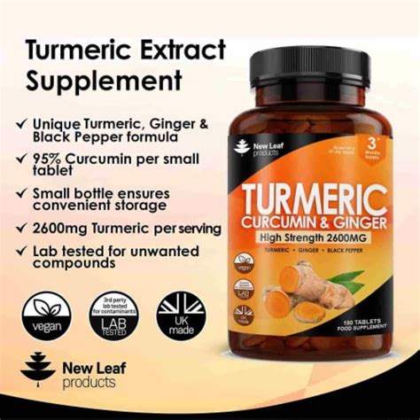 Turmeric 95 Curcumin Supplement 2000mg Ginger Black Pepper 180