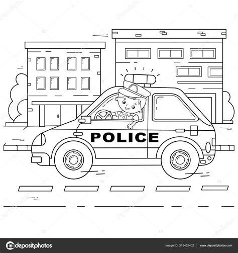 컬러 페이지에는 경찰관 이 차를 타고 있다 직업 경찰 아이들을 위한 교통 수단을 생각 해 보 세요 아이들을 위한 색칠