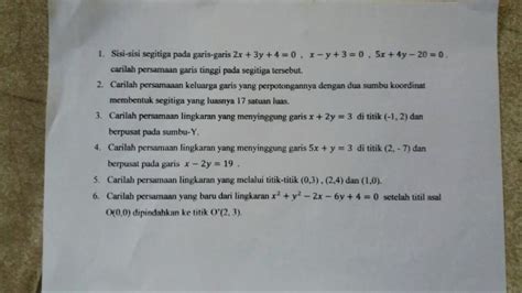 Check spelling or type a new query. Kumpulan Soal Dan Jawaban Geom. Analitik Bidang Dan Ruang - Soal Geometri Analitik Bidang