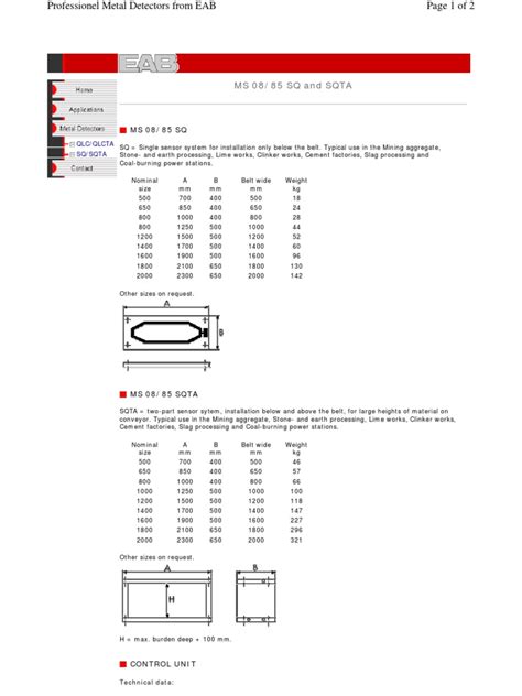 Each detector is optimized for specified wavebands of; Data Sheet Metal Detectors MS08-85 SQTA