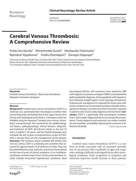 Pdf Cerebral Venous Thrombosis A Comprehensive Review