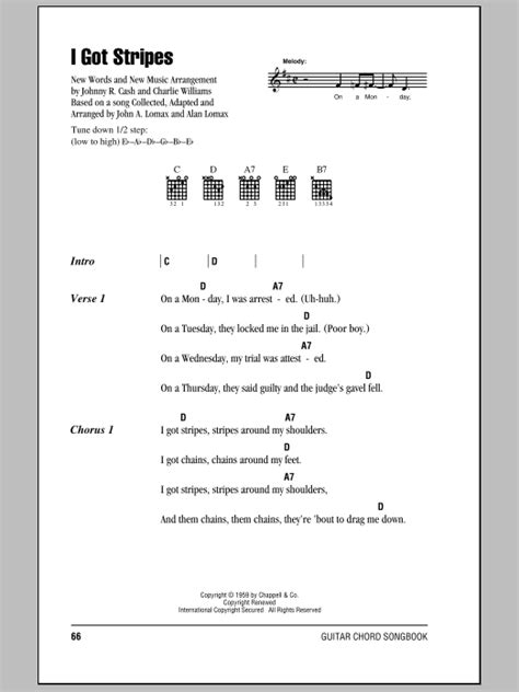 I Got Stripes By Johnny Cash Guitar Chordslyrics Guitar Instructor