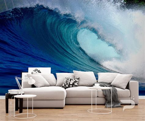 The Perfect Wave Mural Ocean Wallpaper Large Wall Mural Etsy Uk