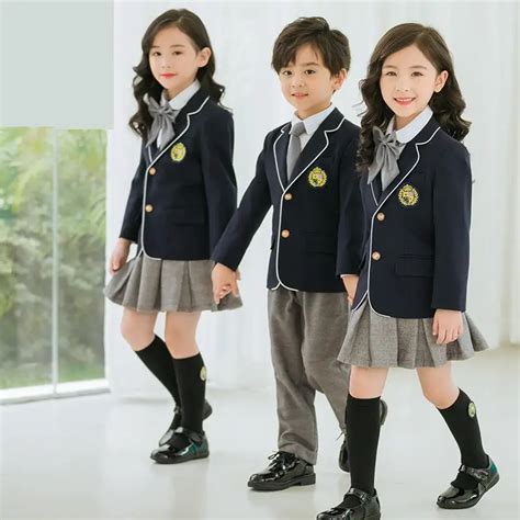 Children British School Uniform Boys Girls Blazer Coat Gray Skirt