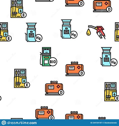 Gas Station Refueling Equipment Vector Seamless Pattern Stock Vector