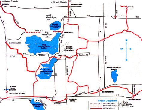 Upper Peninsula Curtis Michigan Snowmobile Trail Map