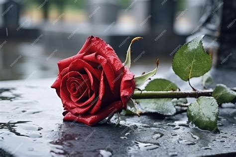 Premium AI Image | Withered rose on gravestone signifies sorrowful