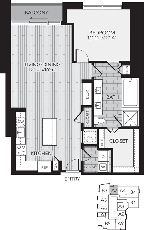 A7 Houston One Bedroom Apartment Floor Plan Aris Market Square