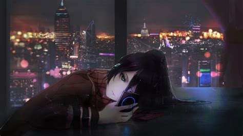 Anime Girl Lonely Night City 4k 242 Wallpaper