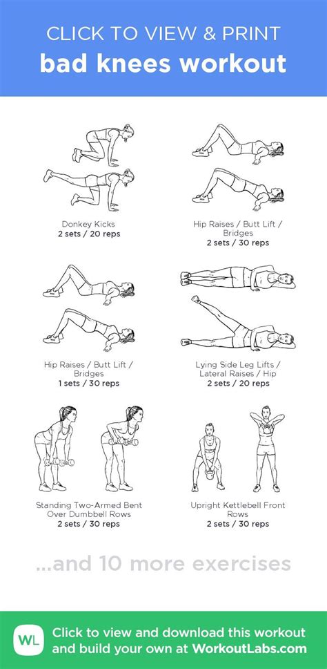 bad knees workout click to view and print this illustrated exercise plan created with