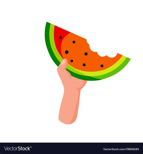 Hand Hold Watermelon Piece Of Sliced Fruit Vector Image