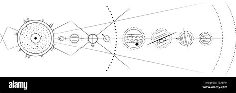 Modelo del sistema solar en blanco y negro Ilustración Vector mínimo