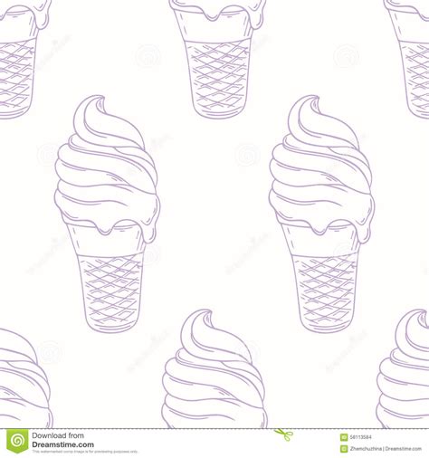 Ice cream cone line drawing. Twisted Ice Cream In A Waffle Cone. Outline Seamless ...