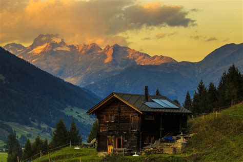 Switzerland Mountains Houses Alps Fir Nature Wallpapers Hd