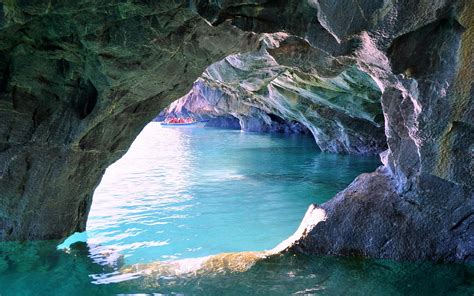 Lake Cave Chile Erosion Turquoise Water Patagonia Nature Landscape