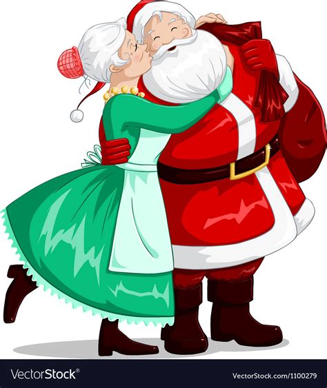 mrs claus kisses santa on cheek and hugs vector image