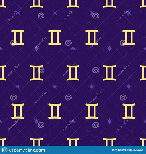 Zodiac Seamless Pattern Repeating Gemini Gold Sign With Stars On The