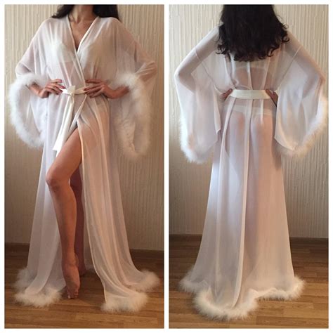 Marabou Long Silk Robe White Bridal Robe Silk Bridal Robe Etsy