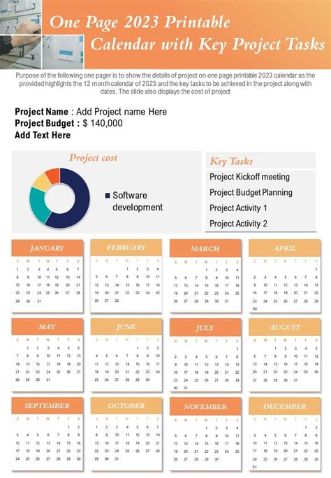 One Page 2023 Printable Calendar With Key Project Tasks Presentation
