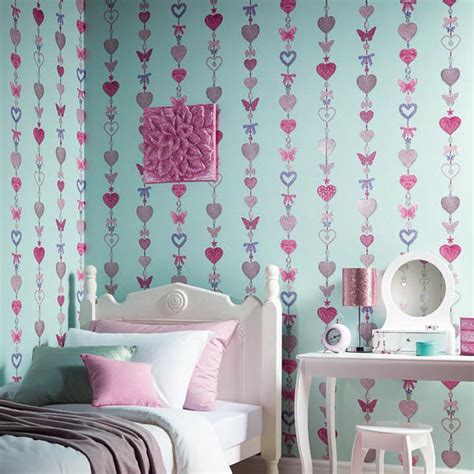 Pour some glitter on plate. GIRLS WALLPAPER THEMED BEDROOM UNICORN STARS HEART GLITTER CHIC FEATURE WALL NEW | eBay