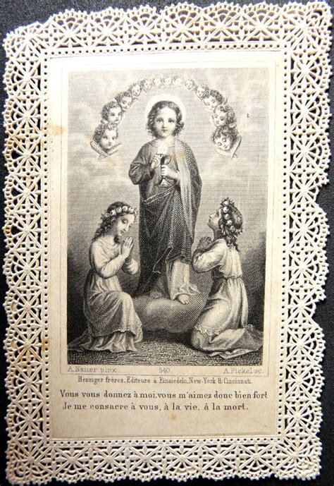Antique 1870s French Lace Holy Card Child Jesus And Angels Vintage