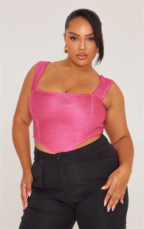 Plus Pink Textured Corset Top Plus Size Prettylittlething