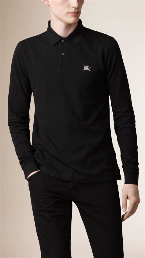 Burberry Cotton Long Sleeve Polo Shirt In Black For Men Lyst