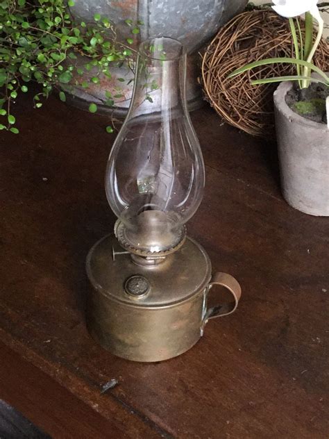 Antique Brass Kerosene Lamp Oval Glass Chimney E Miller Co By
