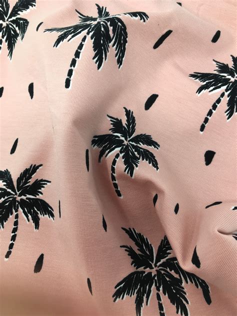 Jersey Fabric Palm Print Jersey Knit Tropical Fabric Blush Black