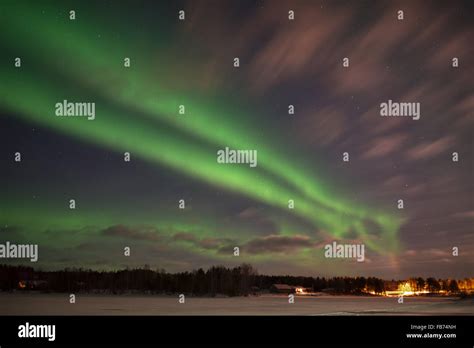 Aurora Borealis Over Lake Inari Finland Stock Photo Alamy
