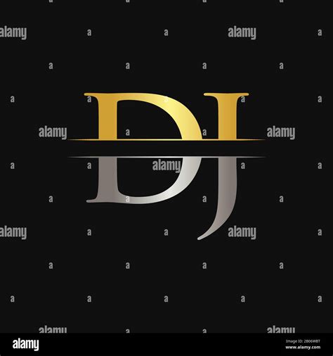 Initial Dj Letter Logo Design Vector With Gold And Silver Color Dj