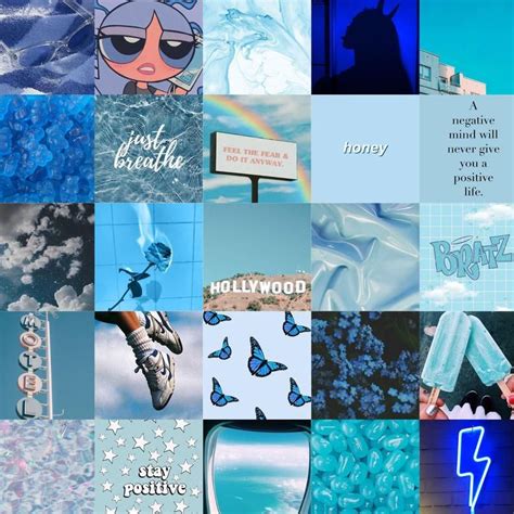 blue aesthetic wall collage kit 50 piece digital download etsy wall collage photo wall