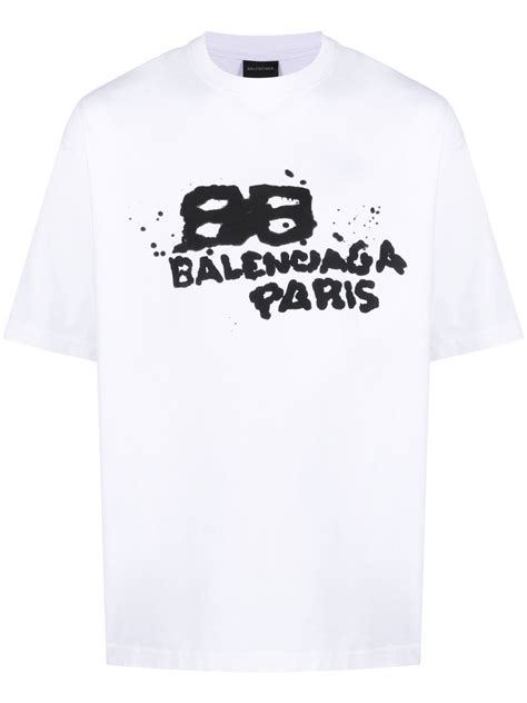 Logo Print Short Sleeve T Shirt From Balenciaga Featuring White Cotton