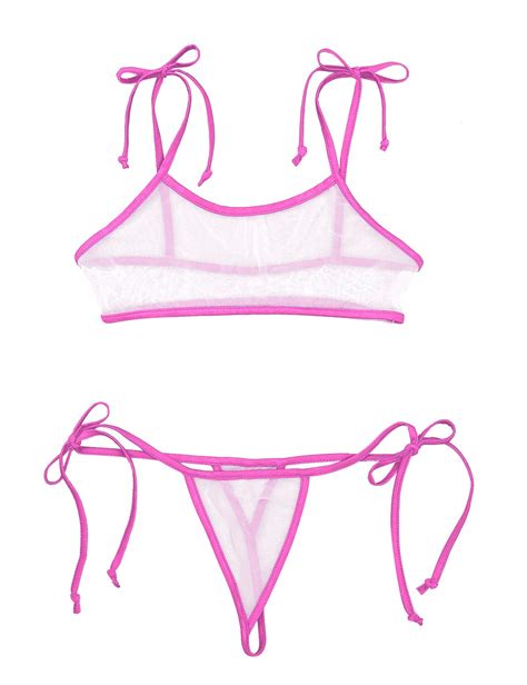 buy women s see through mesh bikinis micro bra tops brazilian thong swimsuit bathing suit white