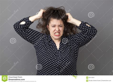 Large Lady Pulling Her Hair Out Stock Image Image Of