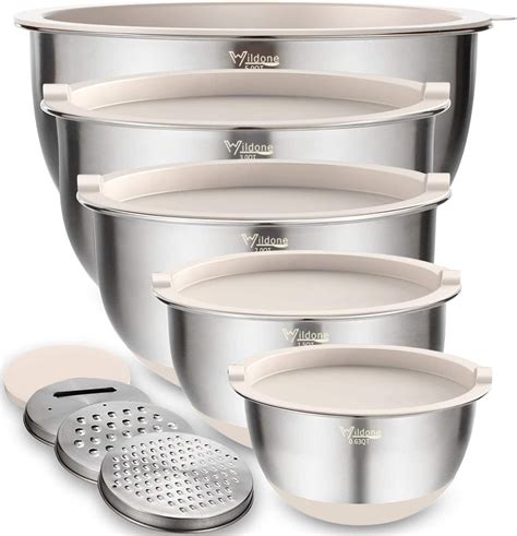 Mixing Bowls Set Of 5 Kscd Stainless Steel Nesting Bowls With Airtight