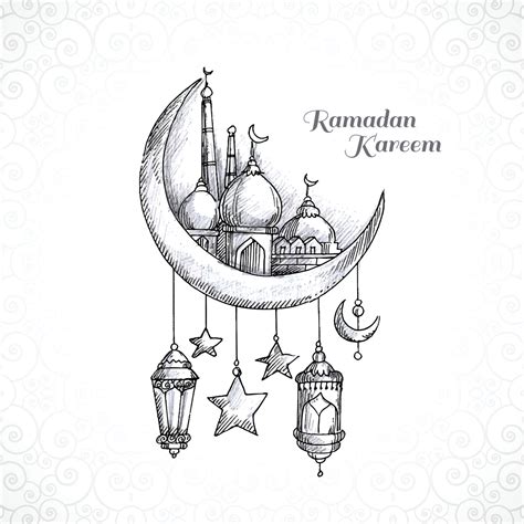 Ramadan Kareem Islamic Moon And Mosque Sketch Card Background 6596170