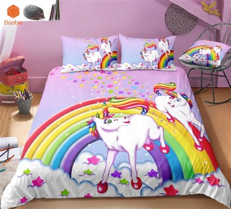 3d Rainbow Unicorn Bedding Set Pillowcascartoon Single Bed Duvet Cover