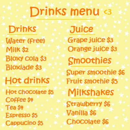 Check spelling or type a new query. Bloxburg drinks menu 2018 - Roblox
