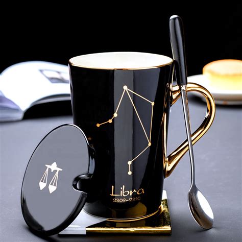 Luxury White Black 12 Constellations Gold Pattern Ceramic Coffee Mug