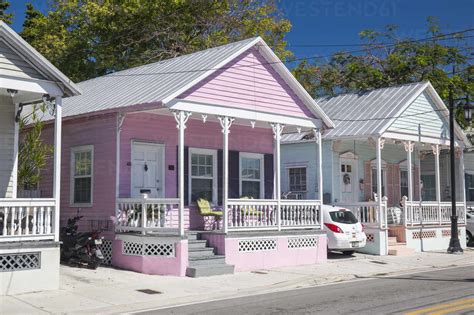 Typical Pastel Coloured Wooden Houses On Truman Avenue Old Town Key
