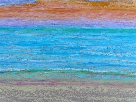 Ocean Original Painting Sunset Beach Oil Pastel Drawing Seascape Art
