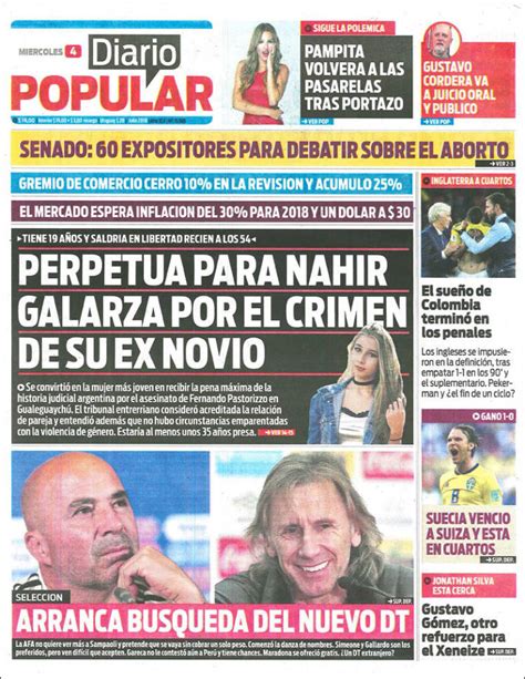 newspaper diario popular argentina newspapers in argentina wednesday s edition july 4 of