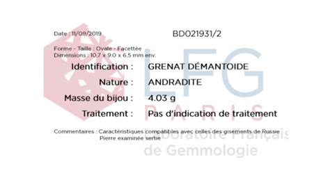 Bague Sertie Dun Grenat Démantoïde Laboratoire Français Gemmologie