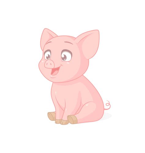 Cute Smiling Pink Baby Piglet Sitting Cartoon Vector Character Isolated