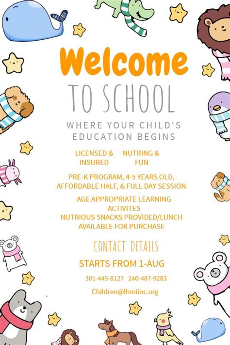 Cute Welcome To School Enrollment Poster Template Tuition Poster