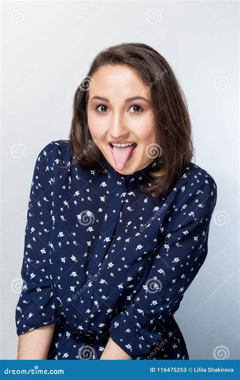 Woman Showing Tongue Laughing Smiling Human Emotions Reactions Feelings Stock Image Image