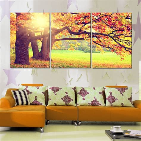 3 Piece Tree Large Wall Art Pictures Autumn Landscape Sunshine Canvas