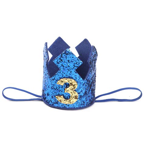 Famure Birthday Crown Blue Gold Boy First Birthday Hat Glitter Princess